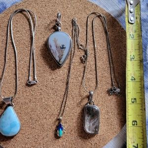 Set of four boho style sterling silver genuine stone necklaces